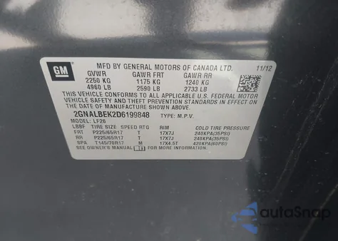 2013 Chevrolet Equinox Ls from USA, damaged, VIN 2GNALBEK2D6199848